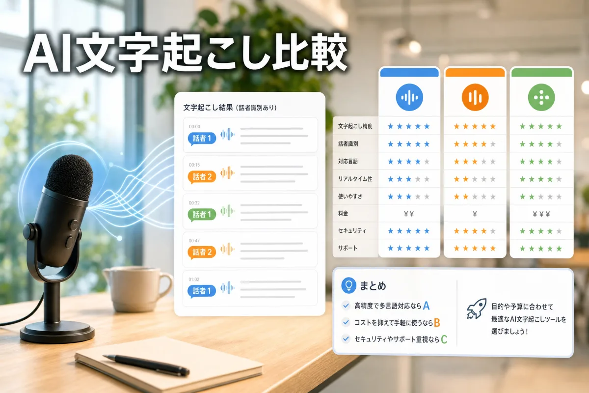 AI文字起こしツール比較｜会議・インタビューに使えるおすすめと選び方